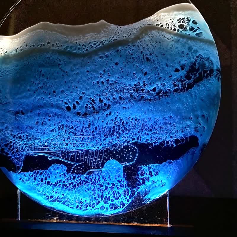 绿岛手作/海浪海洋树脂压克力鲸鲨小夜灯/透光水晶胶/颜色定制化 - 摆饰 - 树脂 蓝色