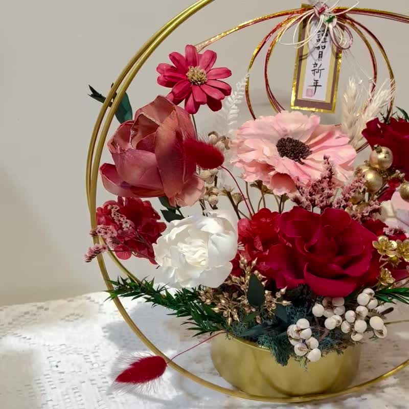 新年盆花 新年礼物 新春永生花金属环盆花 - 干燥花/捧花 - 植物．花 红色