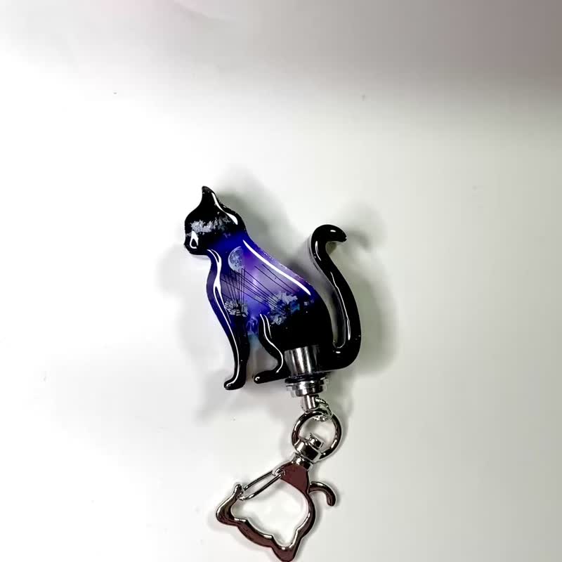 仅限国际配送。云树脂猫照亮天空　纯黑色 4 - 钥匙链/钥匙包 - 树脂 黑色