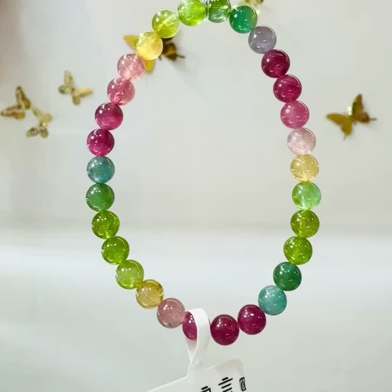 小精品老矿浓色彩碧玺水晶6mm10.40g电气石稀有紫碧玺蓝碧玺 - 手链/手环 - 水晶 多色