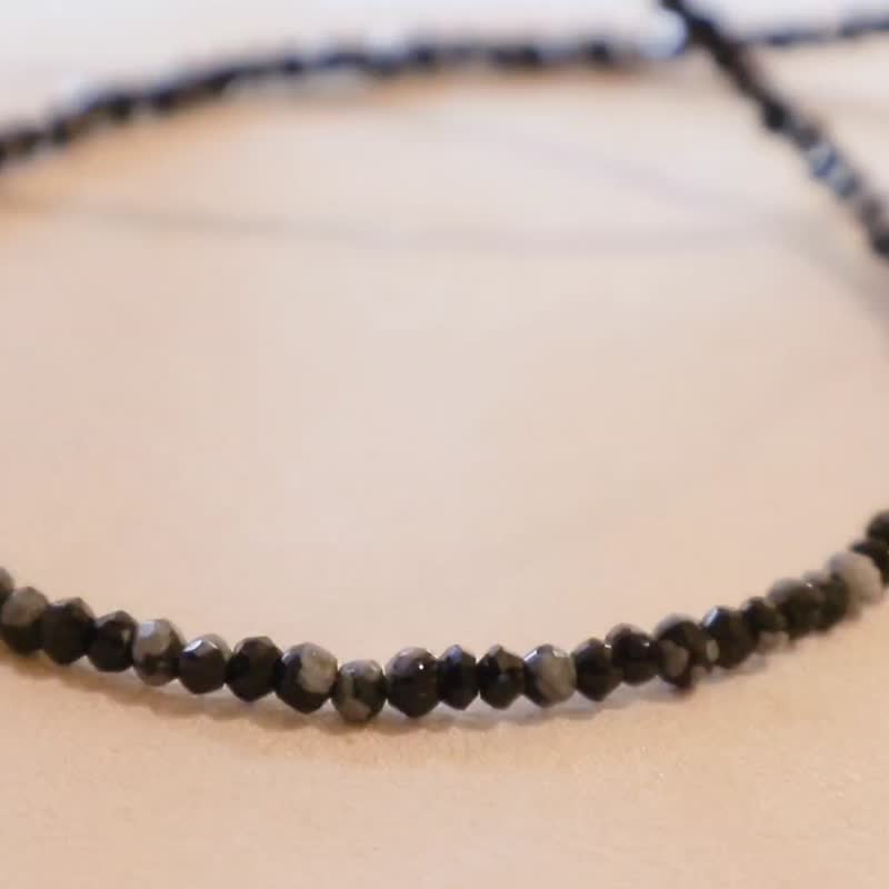 雪花黑曜石- 925 SILVER切面雪花黑曜石3mm- 细致颈圈项链 - 项链 - 半宝石 黑色