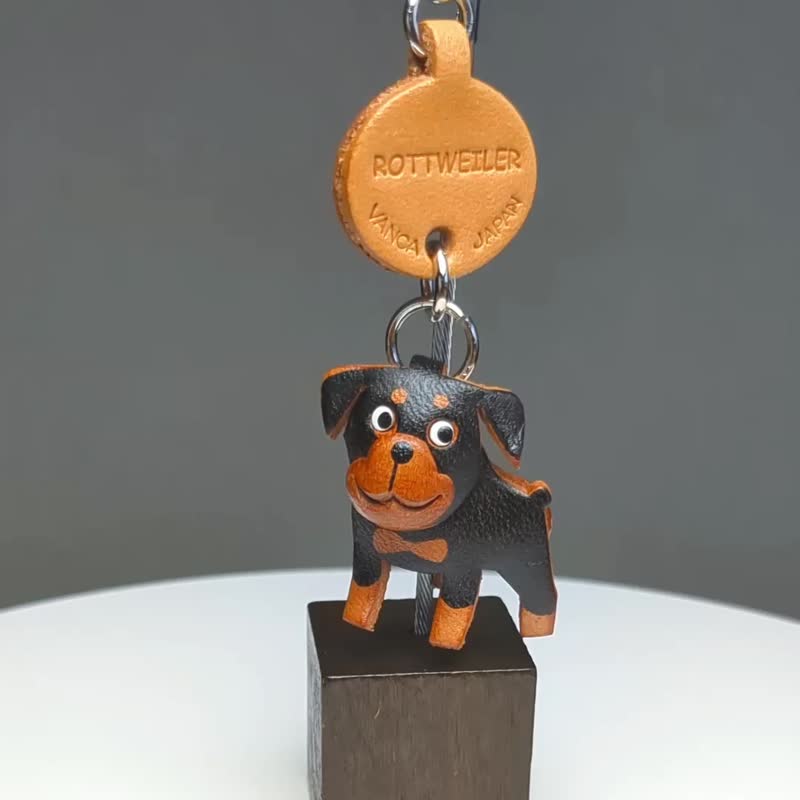 罗威拿犬 狗狗 真皮钥匙圈 牵绳吊饰 手作 日本制造 VANCA - 钥匙链/钥匙包 - 真皮 咖啡色