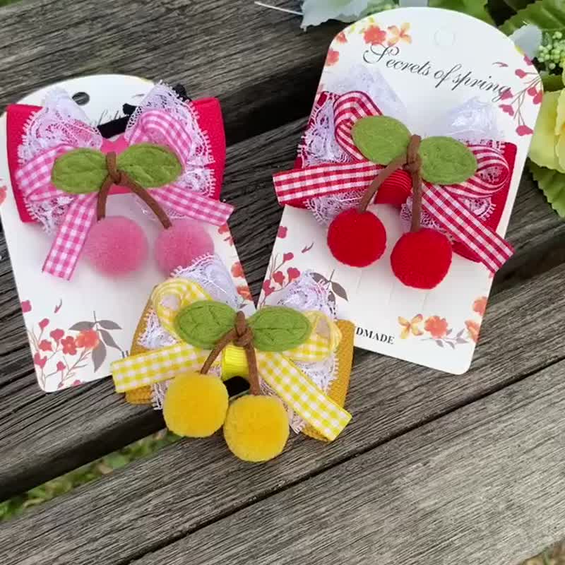 G2-宝宝儿童幼儿婴儿发束- 发束马尾公主头类 法式浪漫蕾丝樱桃 - 发饰 - 其他材质 