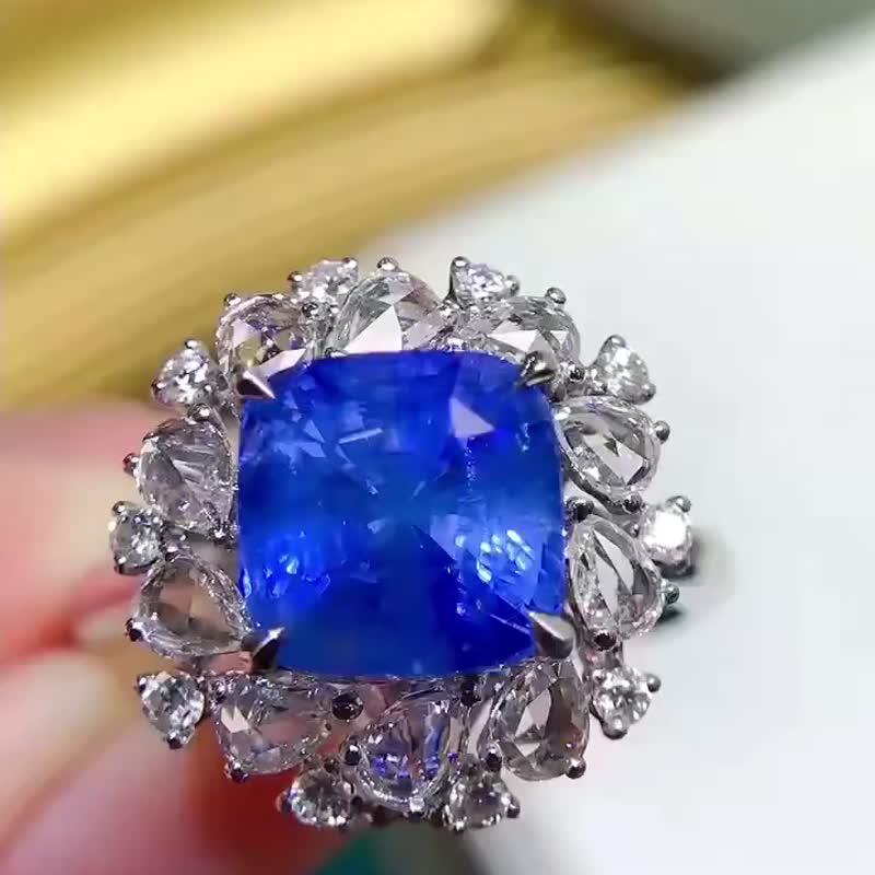 无烧矢车菊戒指&吊坠两用款不含项链蓝宝石4.12ct - 项链 - 宝石 
