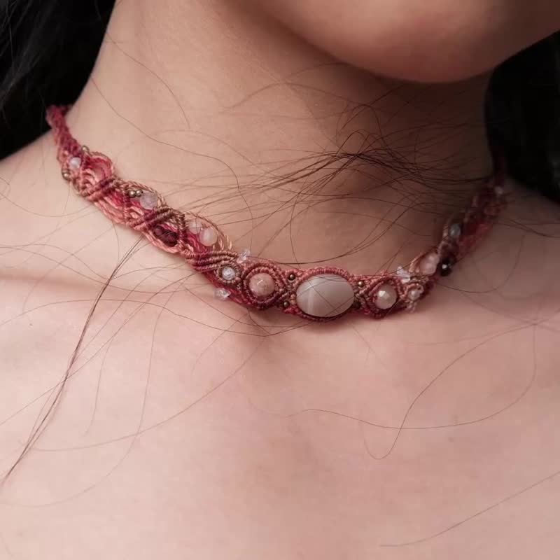 灰玛瑙矿石编织颈链//太阳石|月光石|石榴石|拉长石 - 项链 - 水晶 