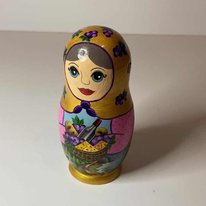 俄罗斯娃娃葡萄酒嵌套娃娃、木制家居装饰、酿酒厂、农业艺术、黄金 - 摆饰 - 木头 多色