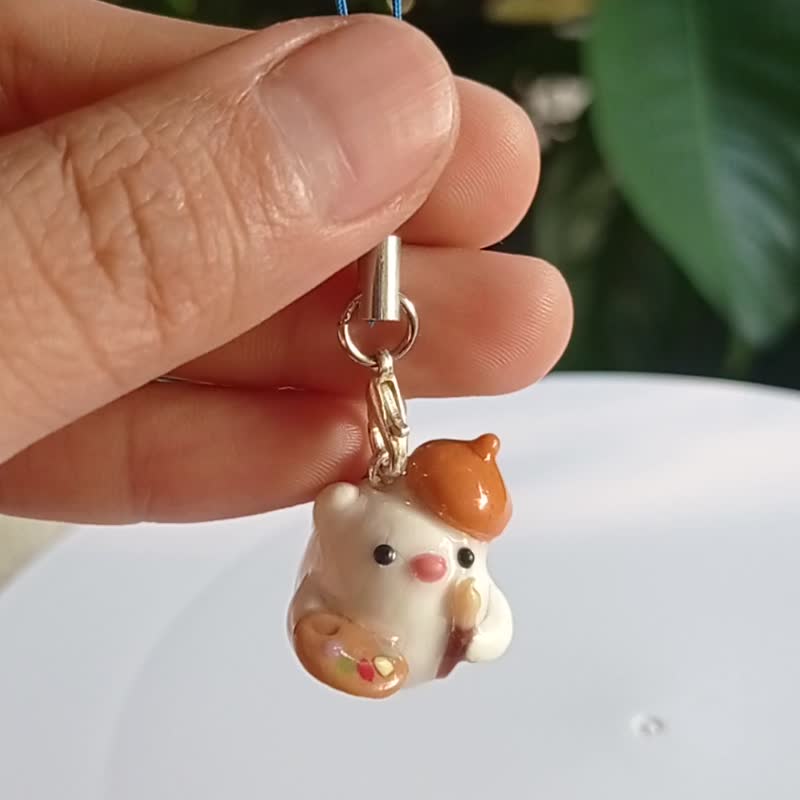 艺术雪貂手机吊饰 - 钥匙链/钥匙包 - 其他材质 白色