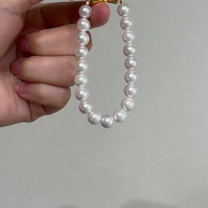 日本 Akoya 海水珍珠手链 7.5mm 白色/粉白色 纯银磁铁扣 单手佩戴 - 手链/手环 - 珍珠 白色