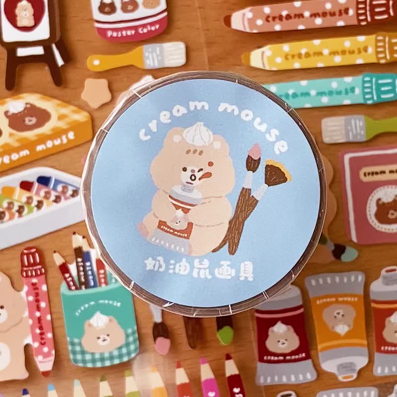 奶油鼠/奶油鼠画具/7厘米切膜纸胶带/附离型纸 - 纸胶带 - 纸 多色