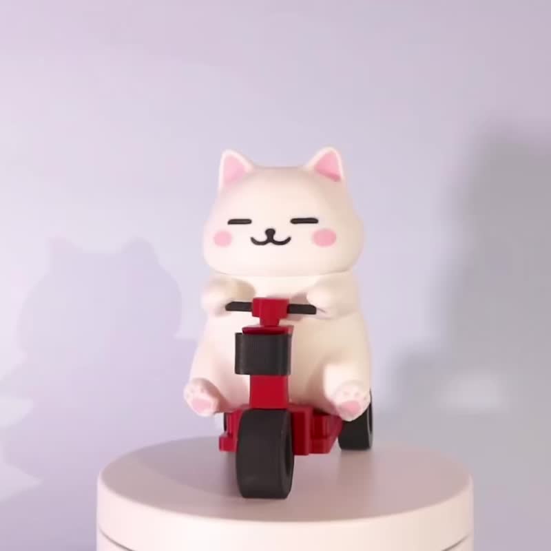 骑三轮车的3D打印猫公仔 – 可爱桌上摆设、疗愈收藏礼物 - 玩偶/公仔 - 塑料 白色