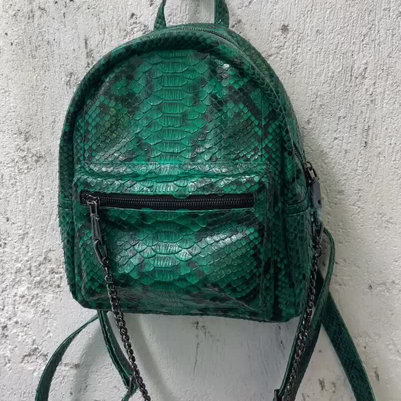 蛇皮背包、绿色皮革背包 - 后背包/双肩包 - 真皮 绿色