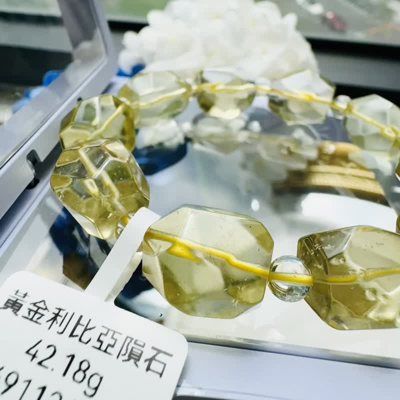 收藏高冰玻璃晶体黄金利比亚陨石 42.18g 切割随行招财引流器行动力 - 手链/手环 - 半宝石 金色
